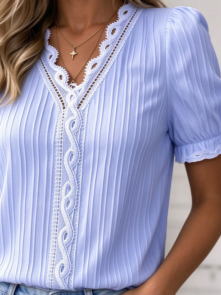 Lavender Textured Lace Trim Blouse