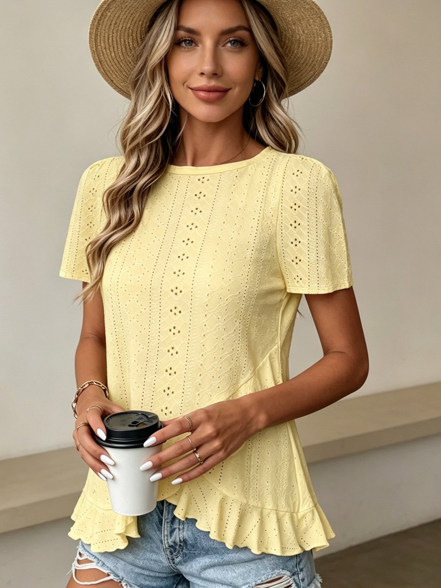 Yellow Eyelet Peplum Top