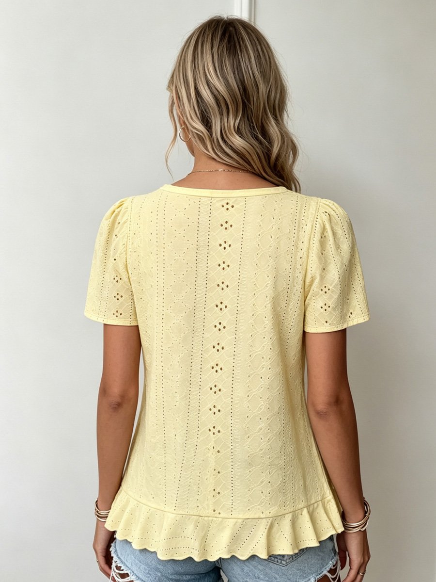 Yellow Eyelet Peplum Top