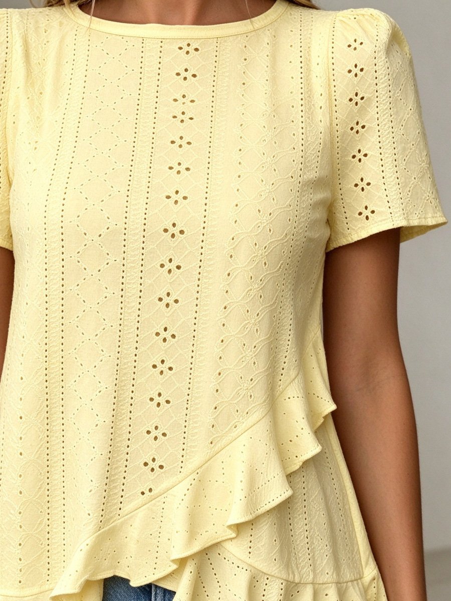 Yellow Eyelet Peplum Top