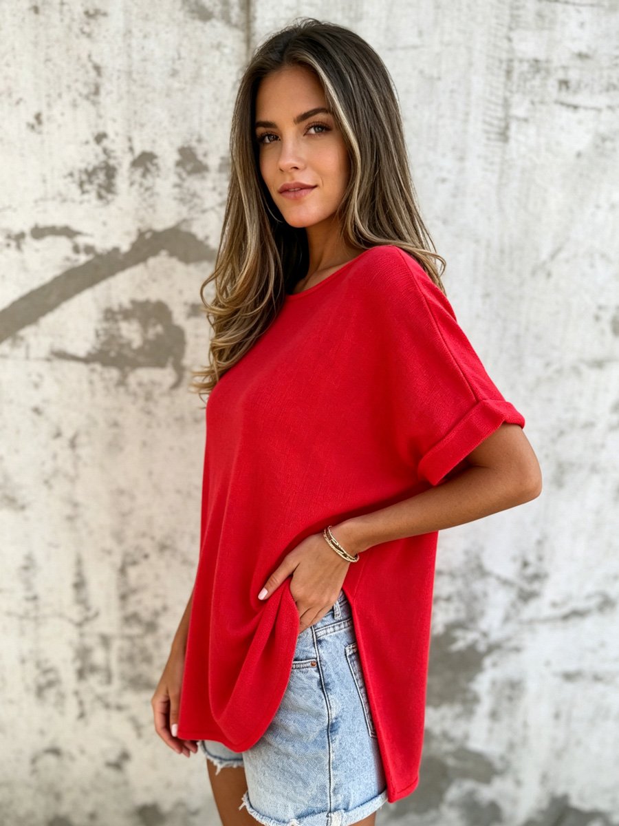 Red Short Sleeve Oversized Top