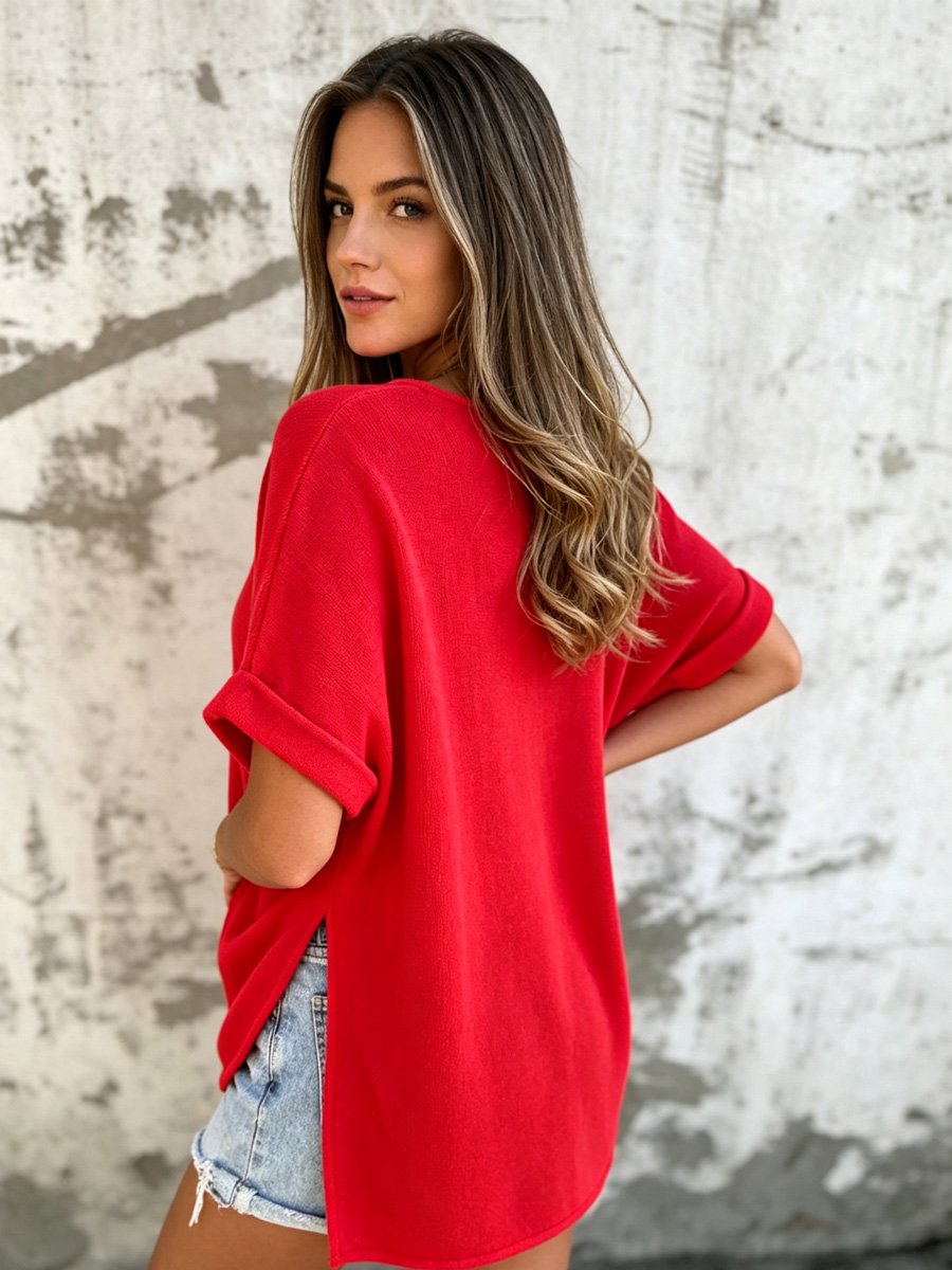 Red Short Sleeve Oversized Top
