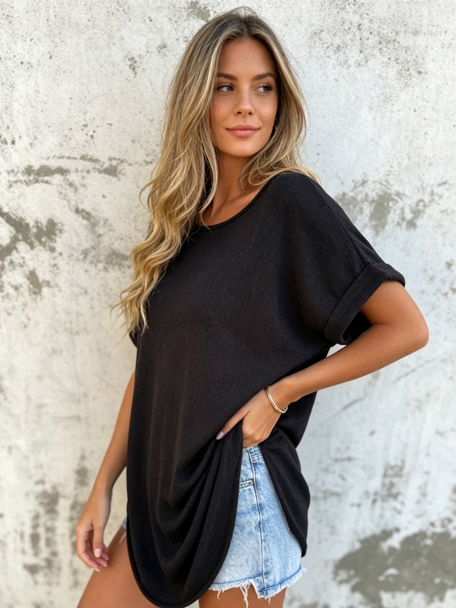 Black Short Sleeve Oversized Top