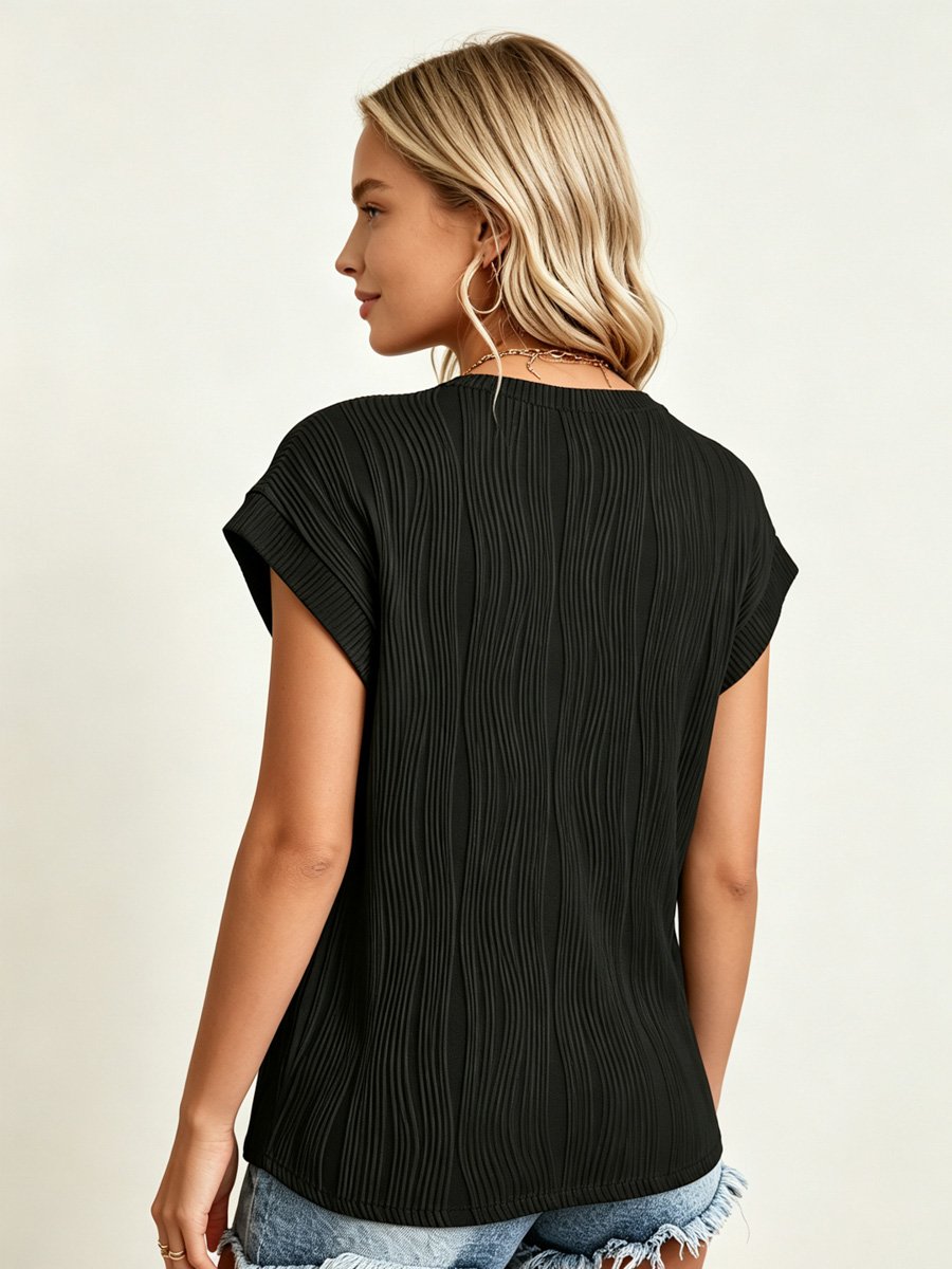 Black Textured Short Sleeve Top
