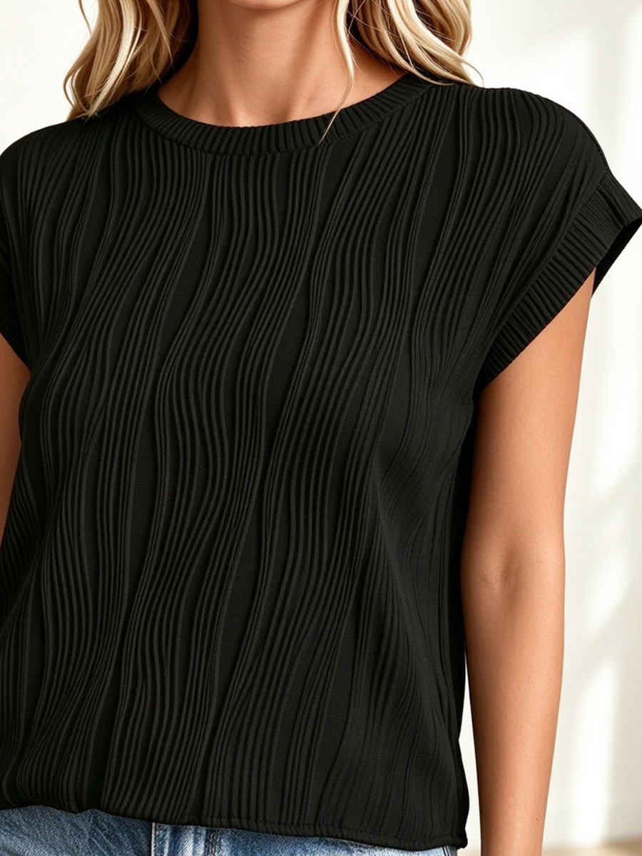 Black Textured Short Sleeve Top
