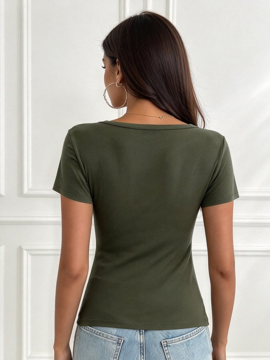 Olive V Neck Short Sleeve Top