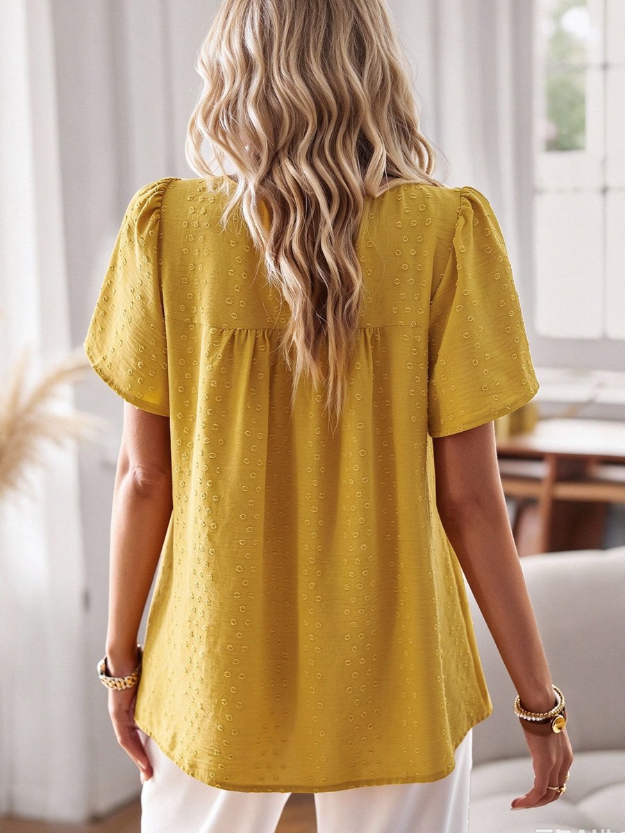 Yellow Swiss Dot Blouse with Lace Detail