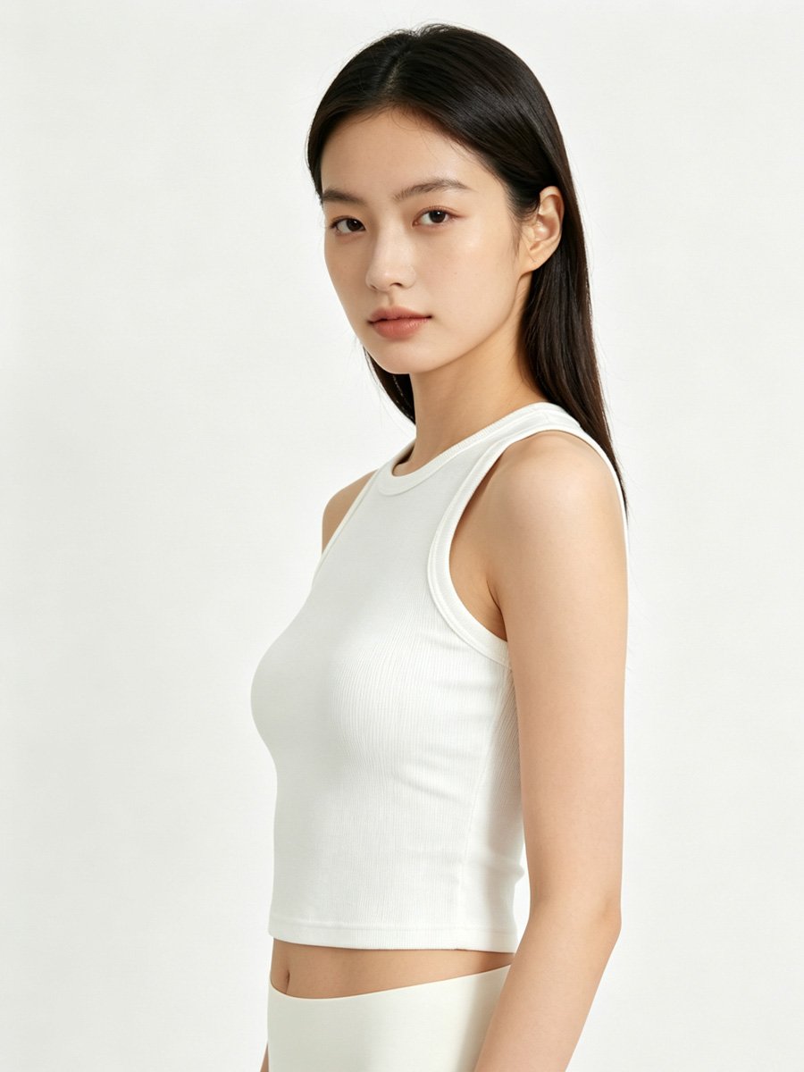 White Ribbed Crop Tank