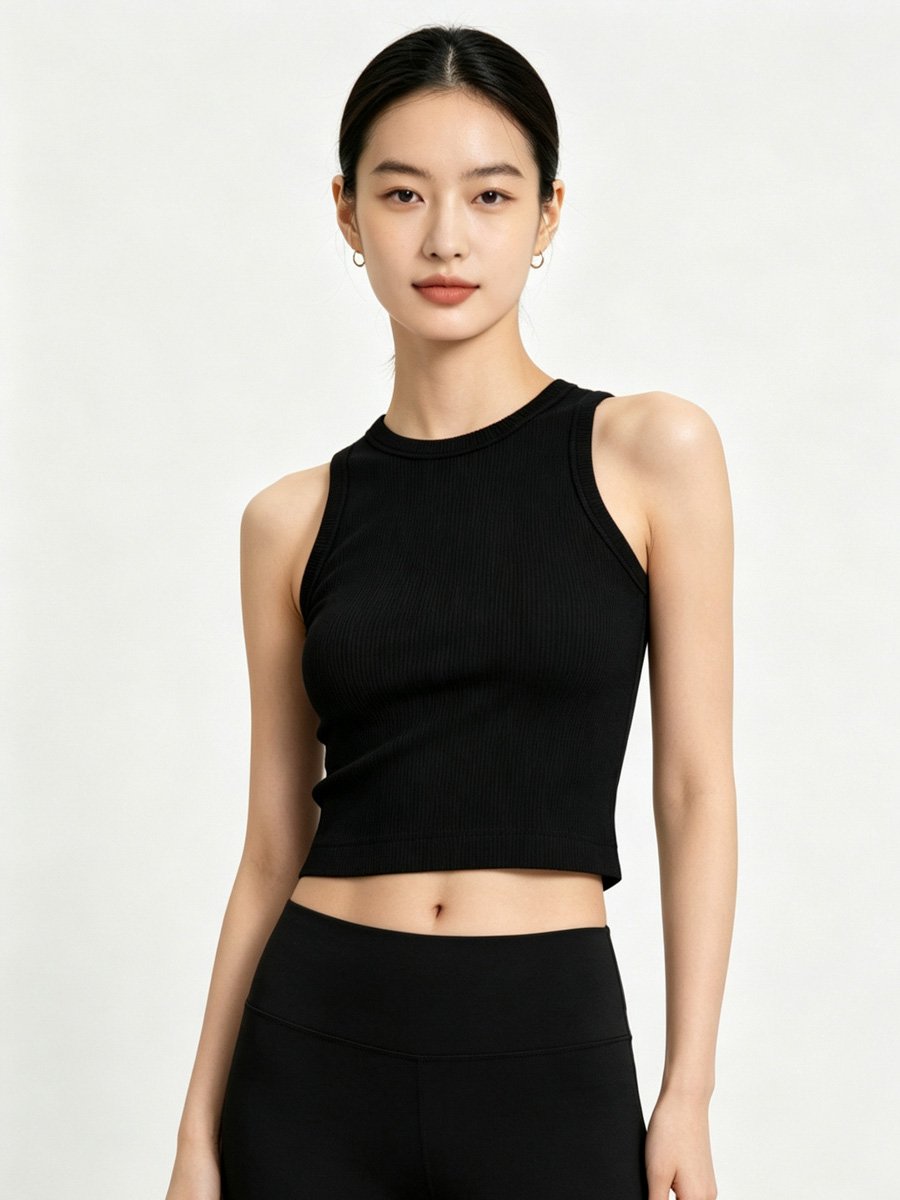 Black Ribbed Crop Tank