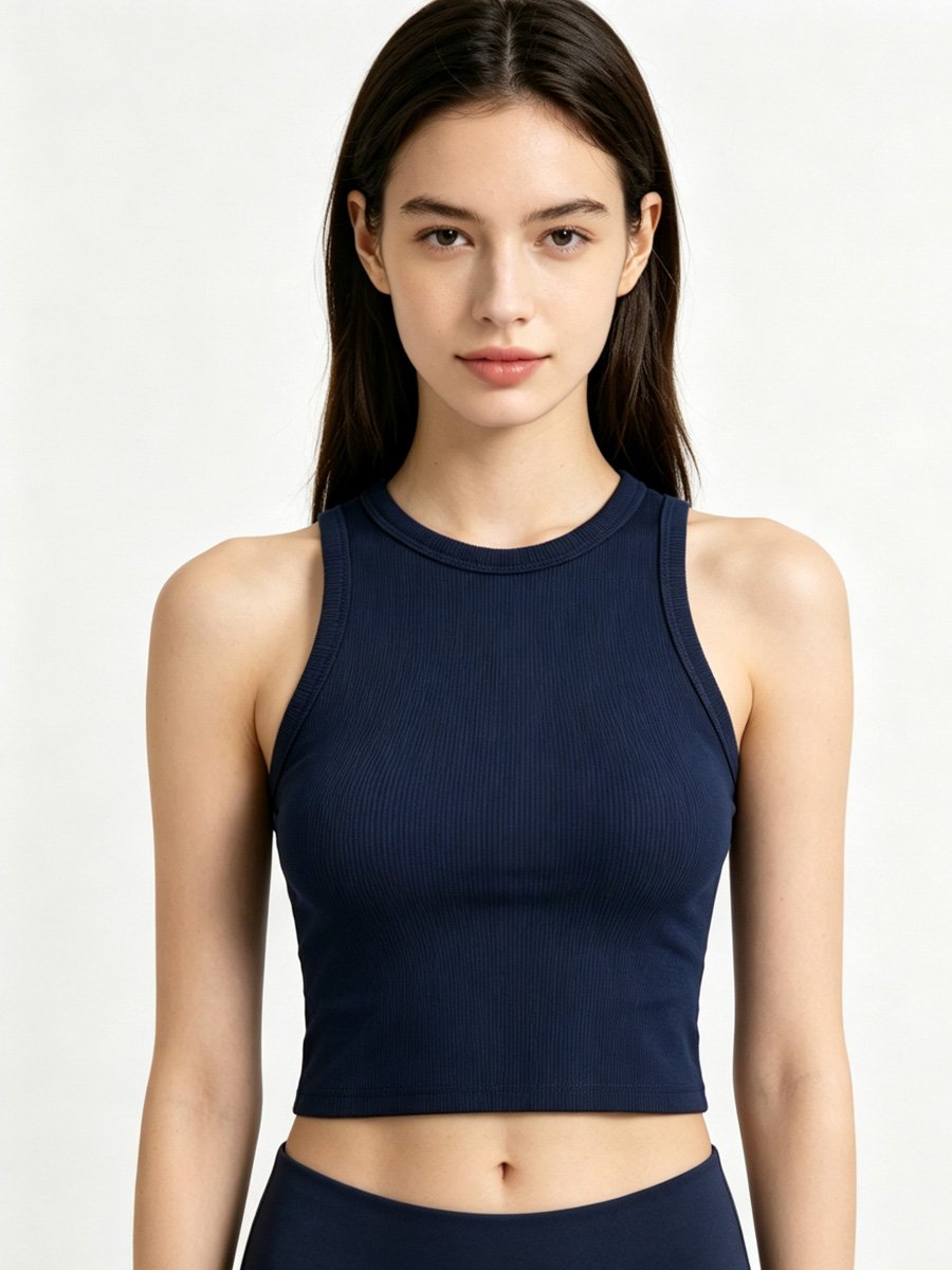 Dark Blue Ribbed Crop Tank