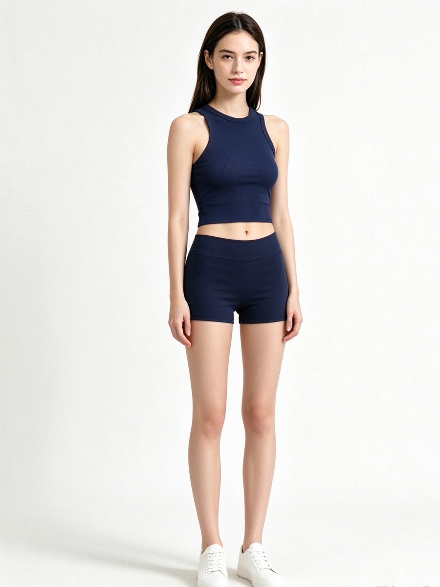Dark Blue Ribbed Crop Tank