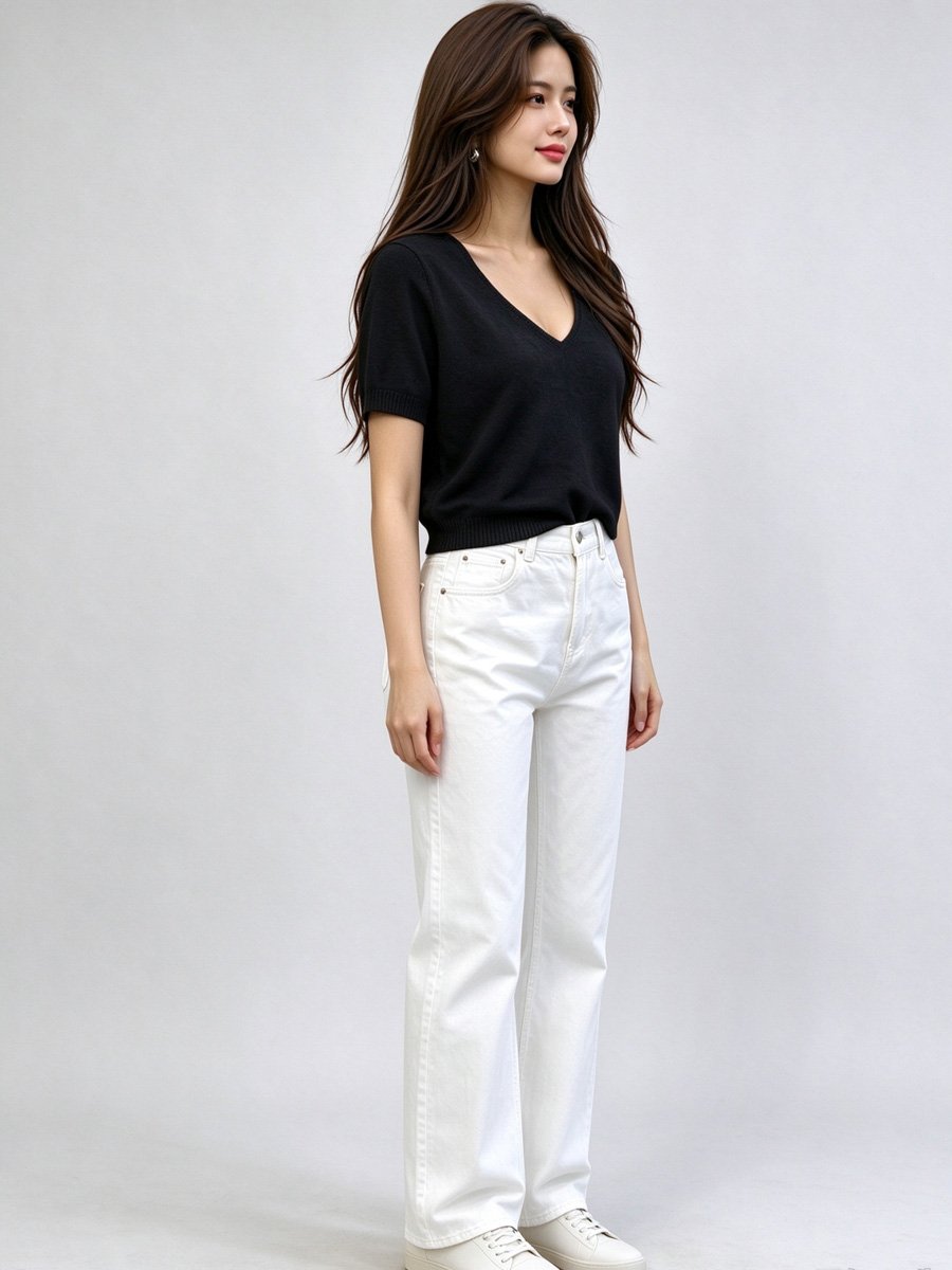 Black V Neck Knit Top