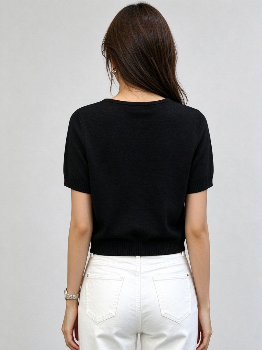 Black V Neck Knit Top