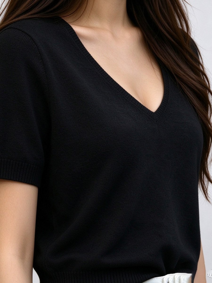 Black V Neck Knit Top