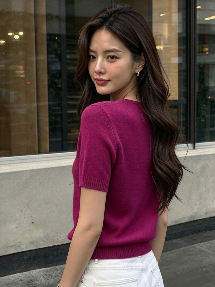 Burgundy V Neck Knit Top