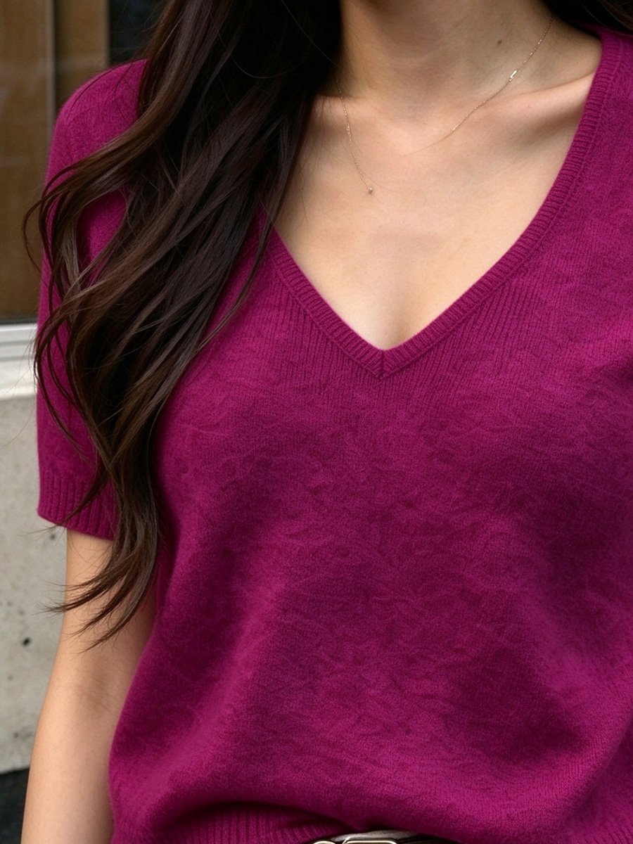 Burgundy V Neck Knit Top