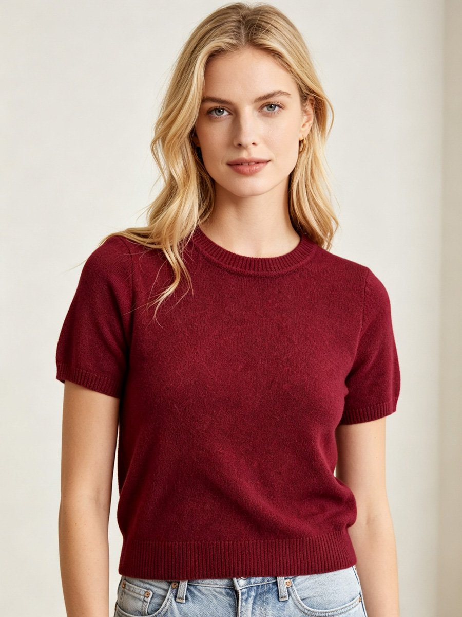 Burgundy Short Sleeve Knit Top