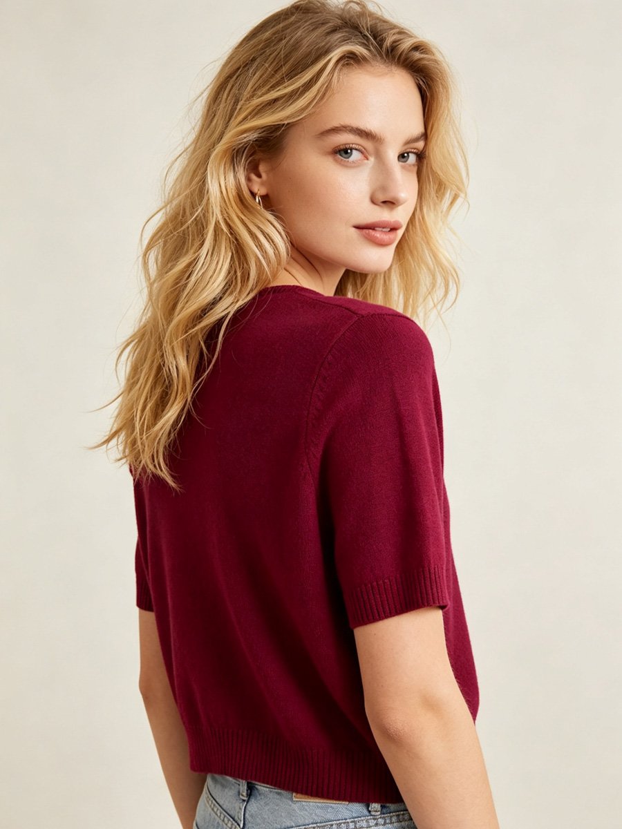 Burgundy Short Sleeve Knit Top
