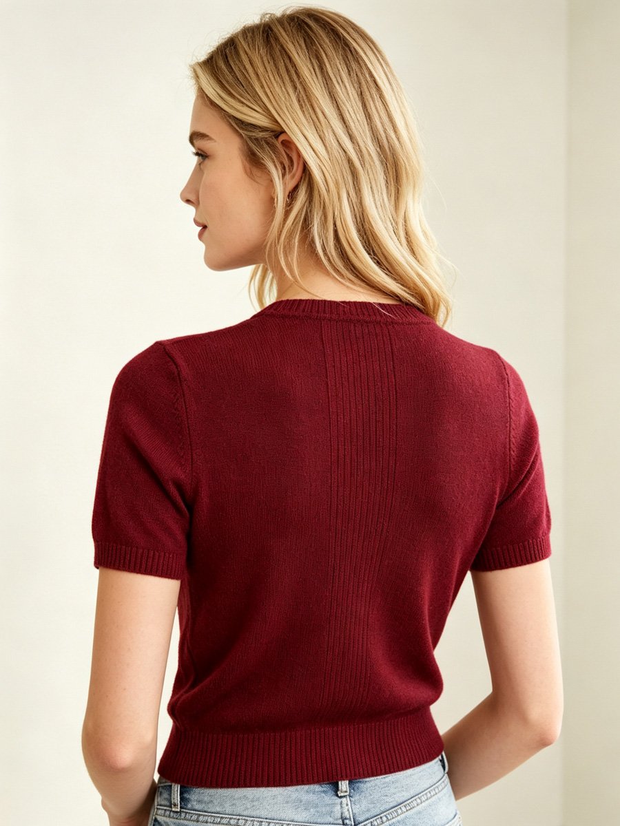 Burgundy Short Sleeve Knit Top