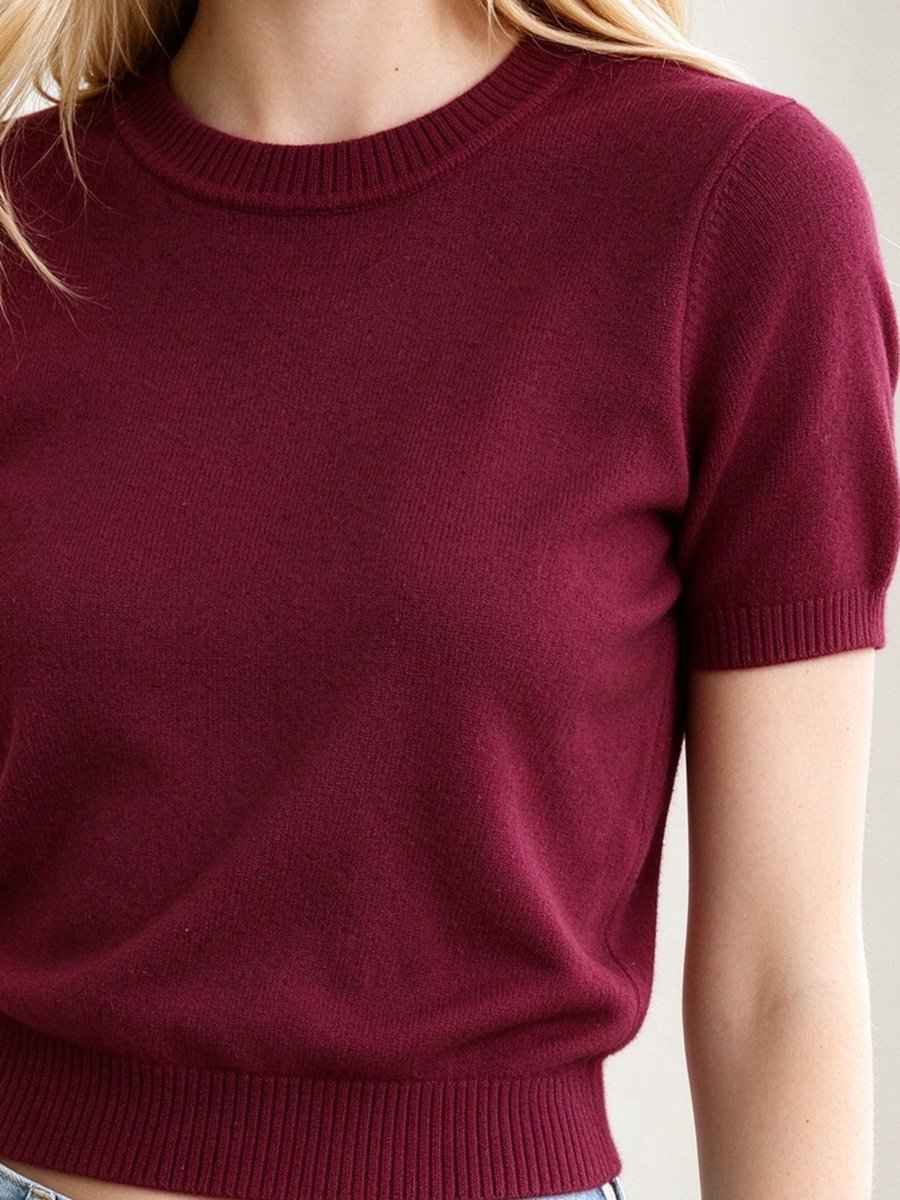 Burgundy Short Sleeve Knit Top