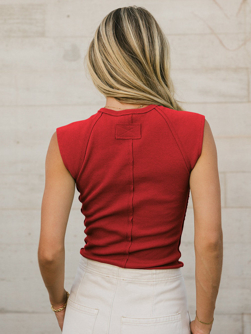 Burgundy Ribbed Sleeveless Crew Neck Top