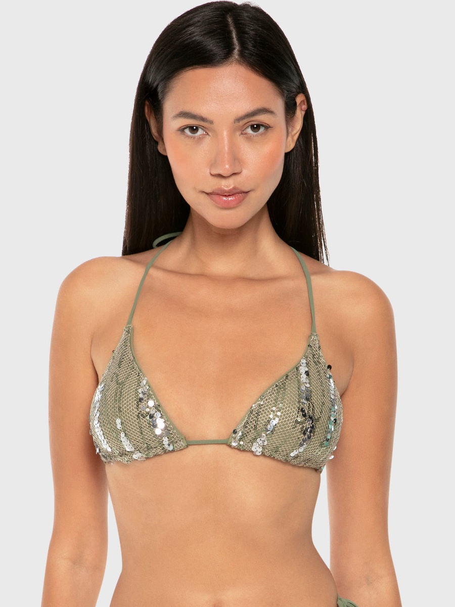Sequin Halter Neck Swim Bra Top