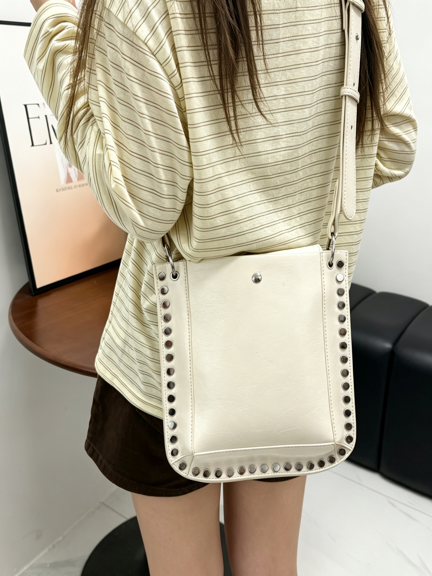 Khaki Crossbody Crossbody Bag with Stud Detail