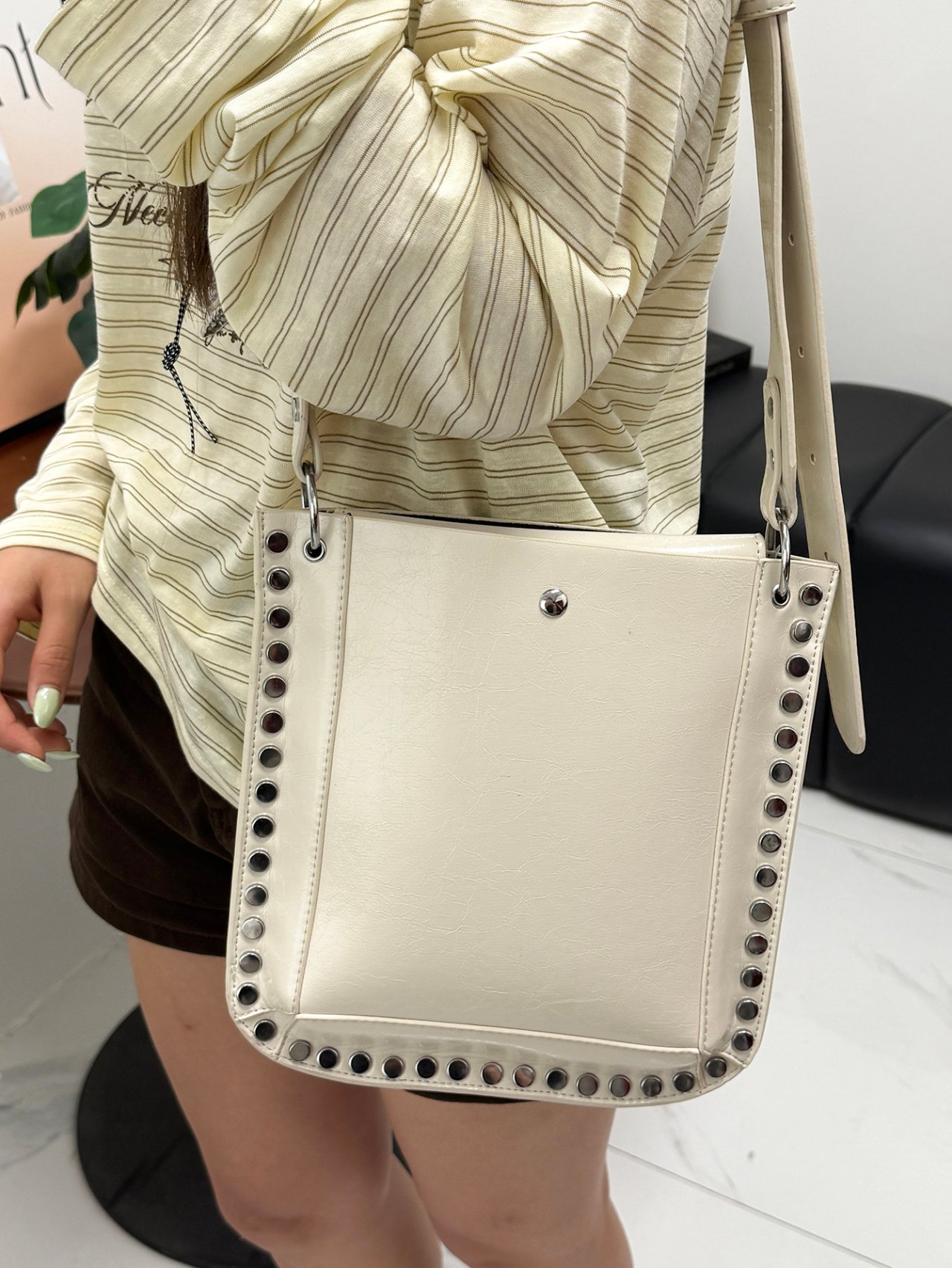 Khaki Crossbody Crossbody Bag with Stud Detail