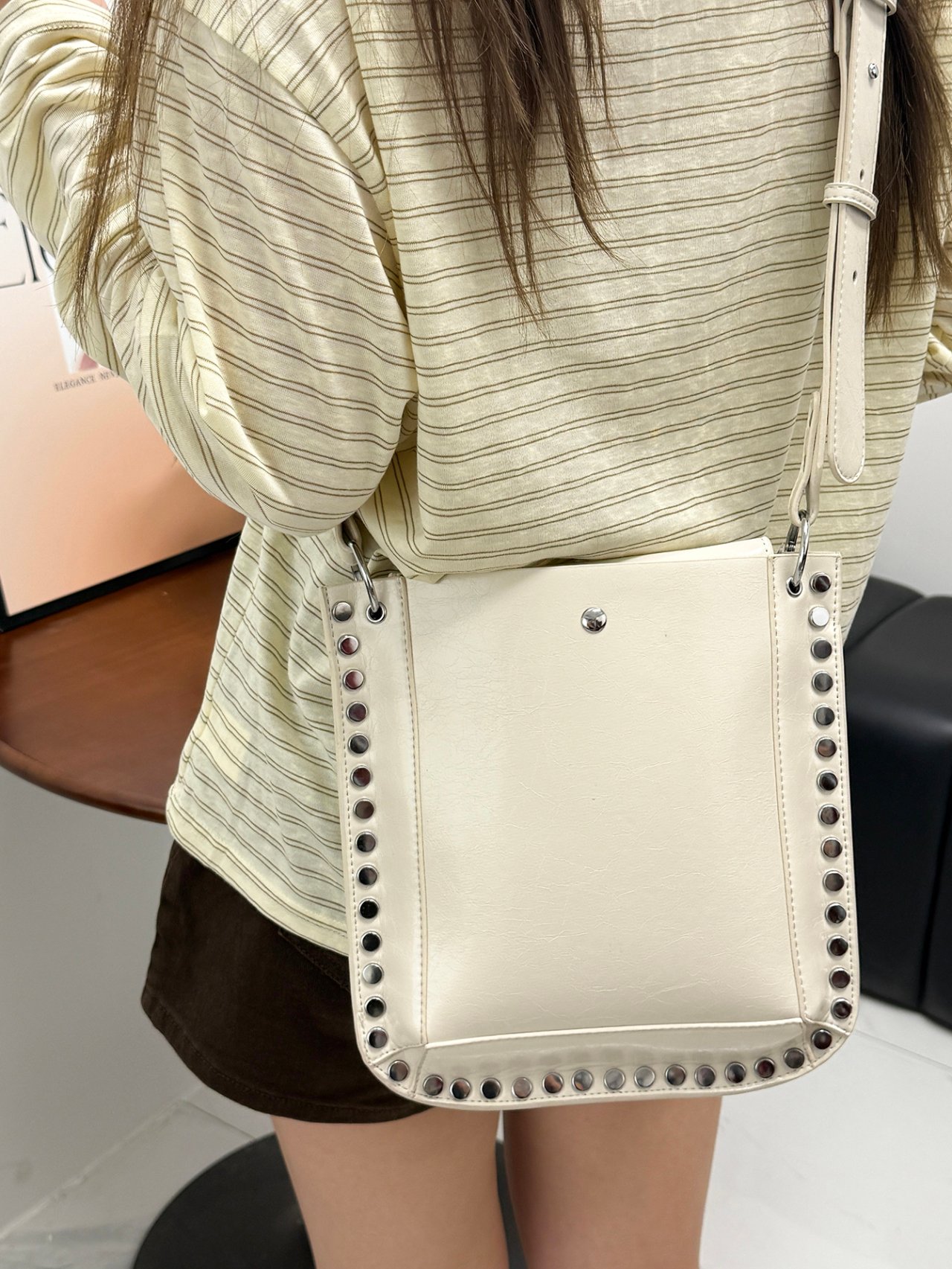Khaki Crossbody Crossbody Bag with Stud Detail