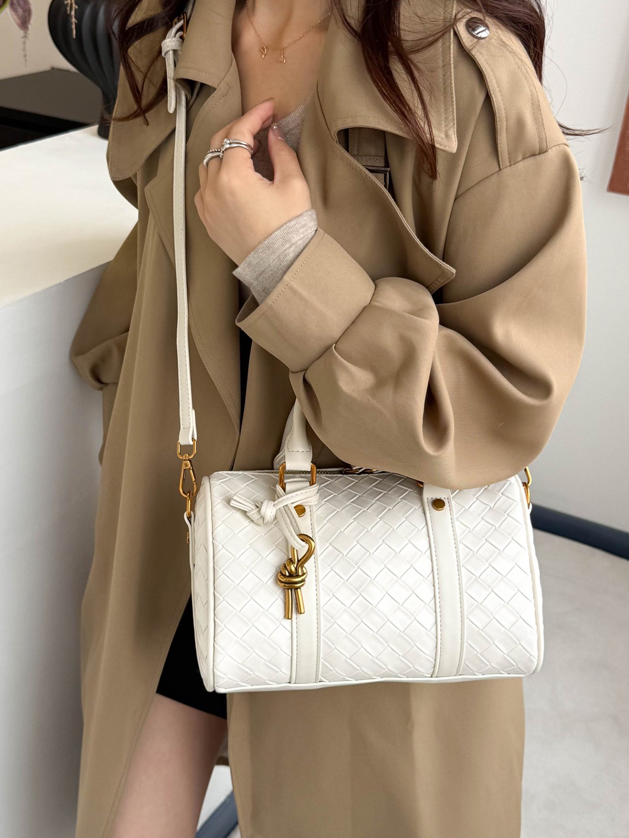 White Textured Crossbody Bag