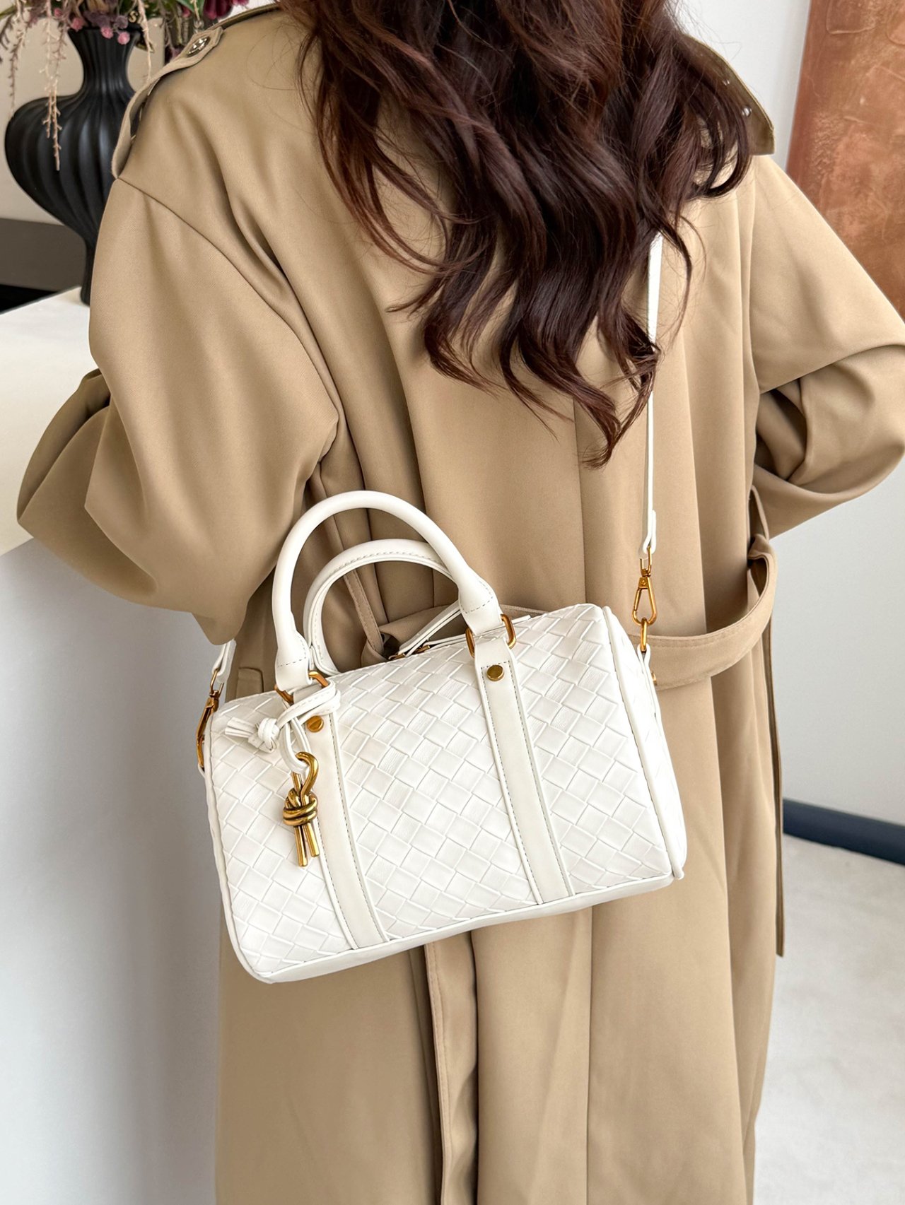 White Textured Crossbody Bag