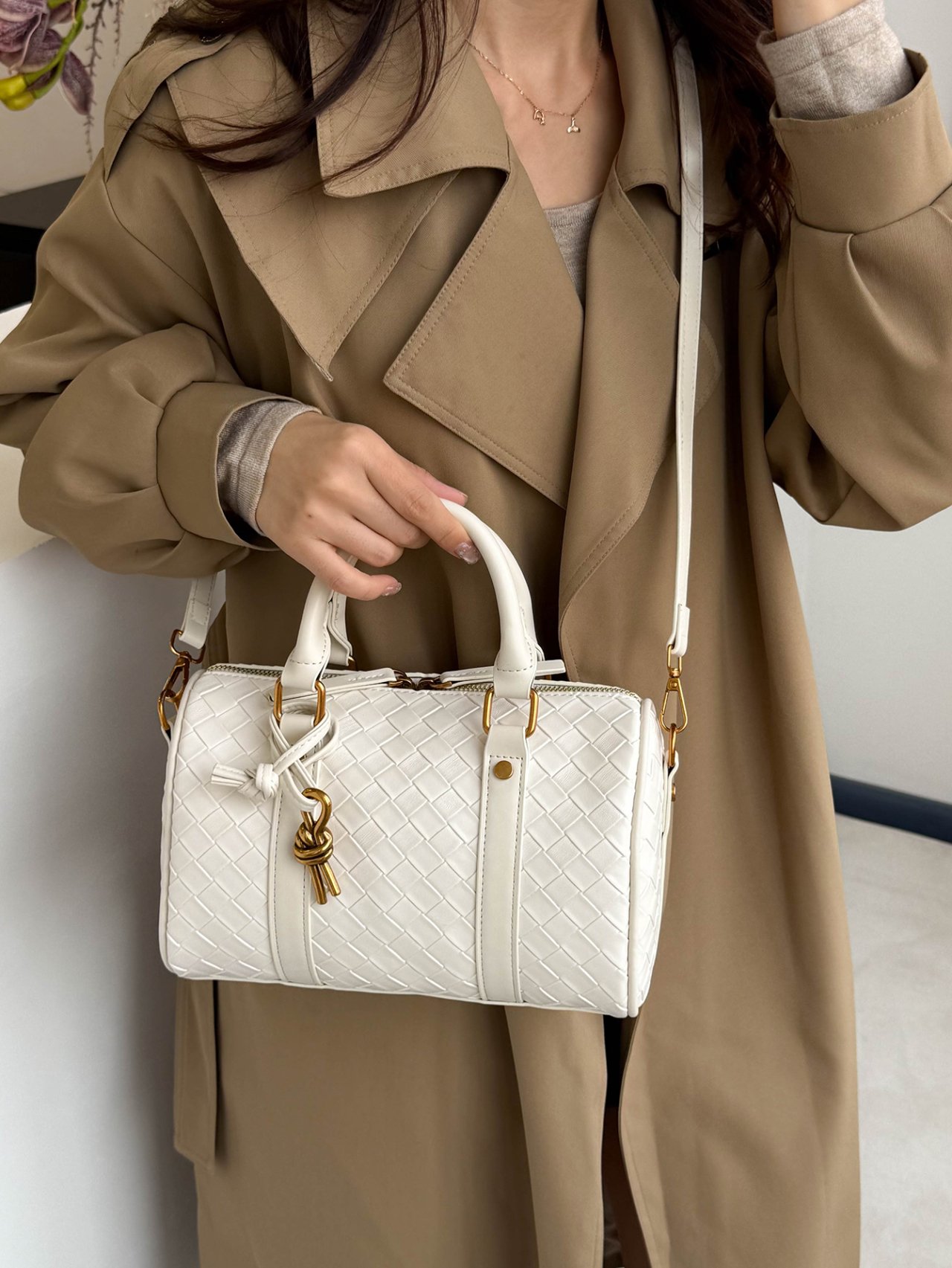 White Textured Crossbody Bag