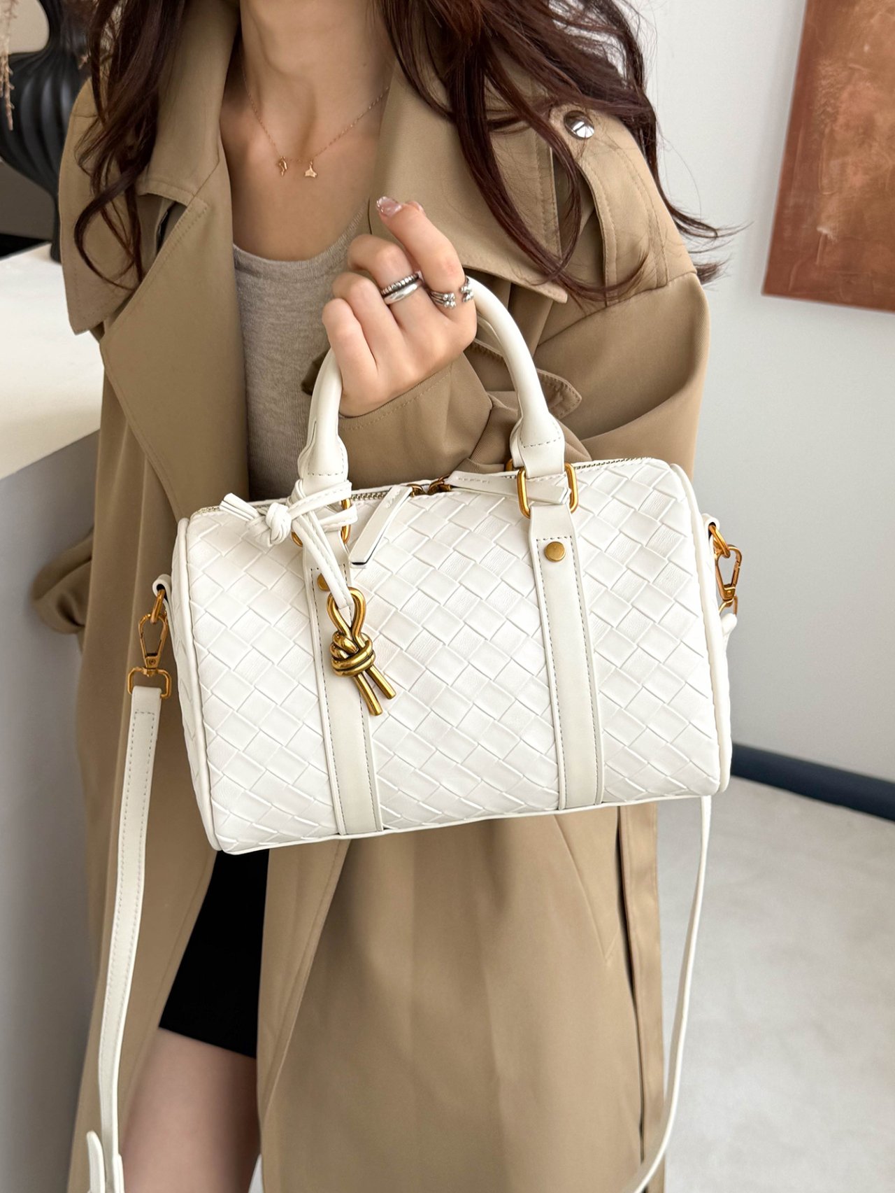 White Textured Crossbody Bag