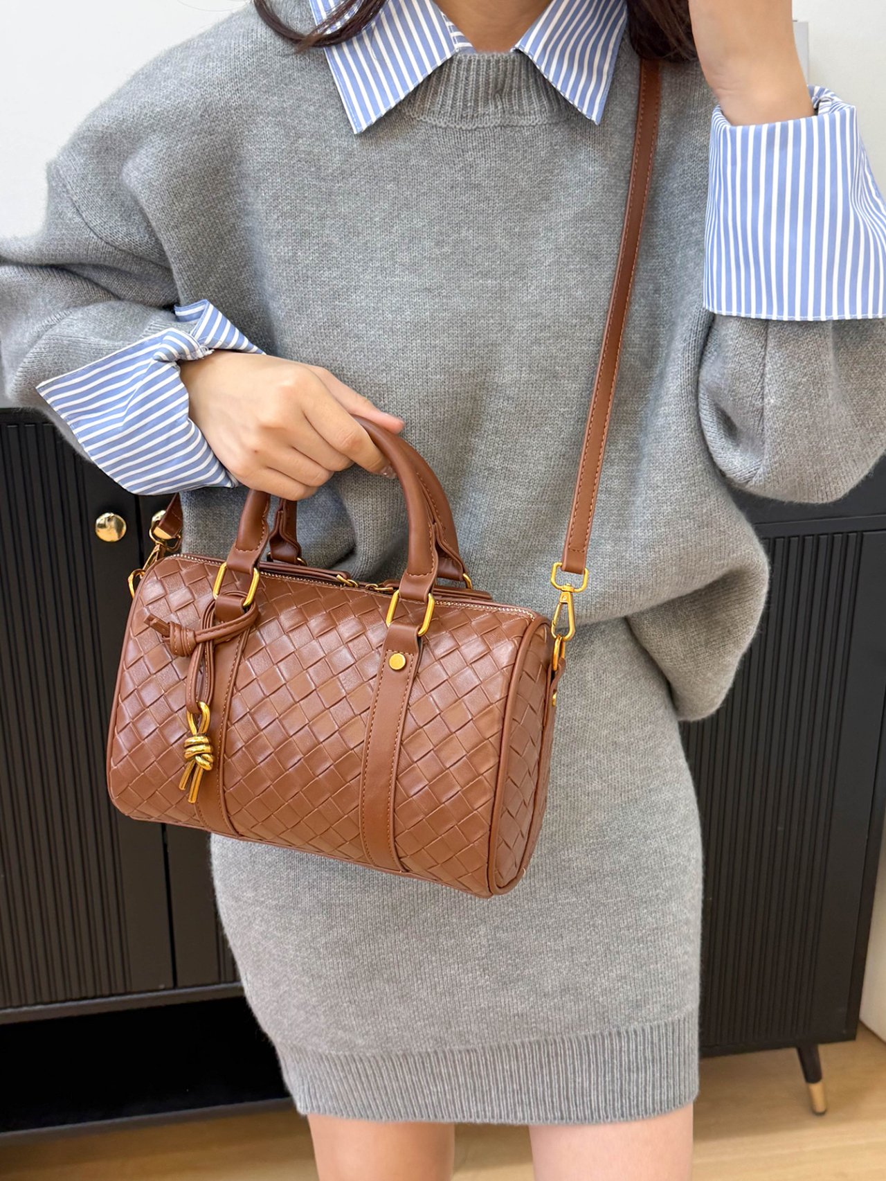 Brown Woven Crossbody Handbag for Women