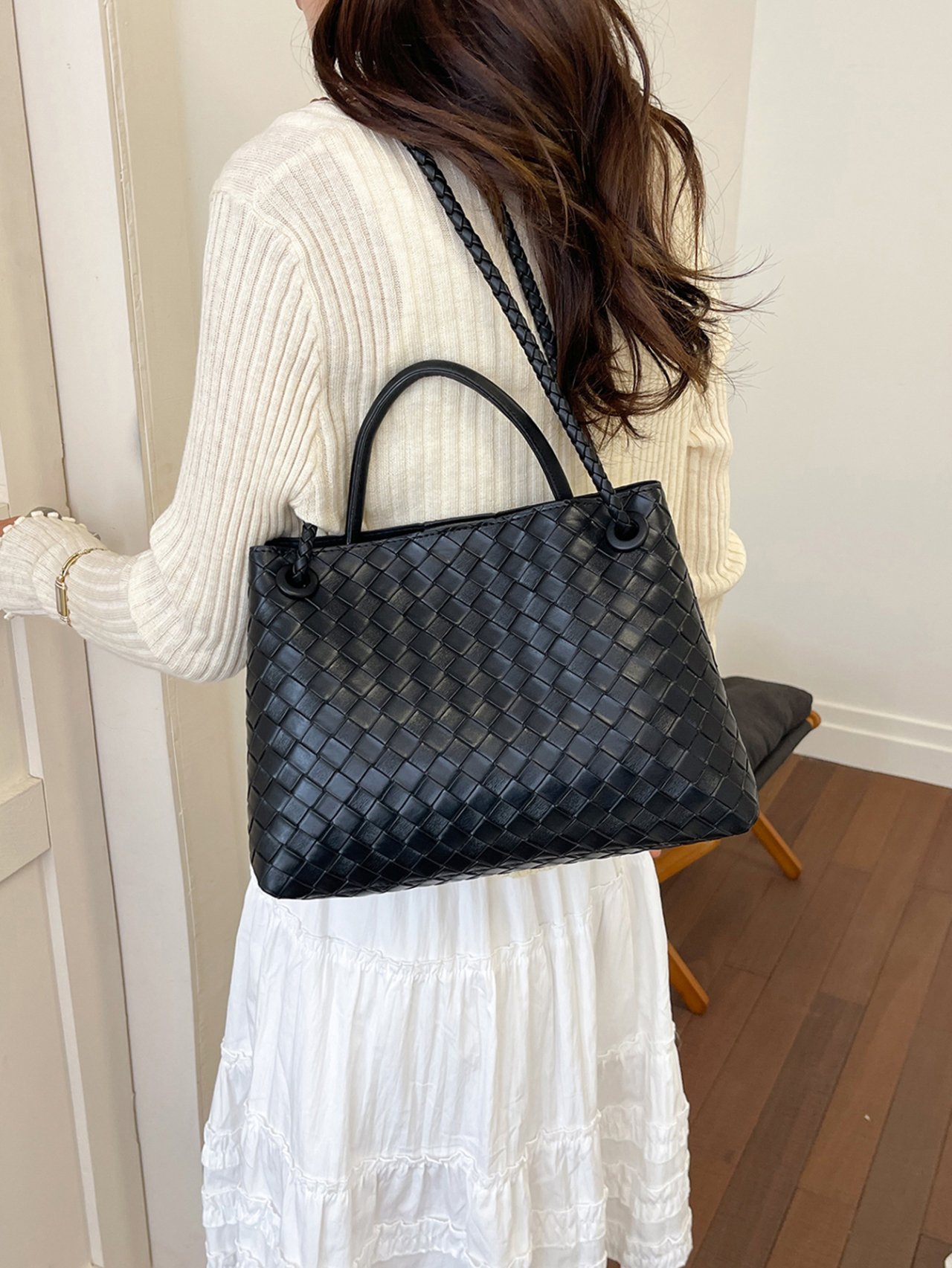 Black Woven Shoulder Bag