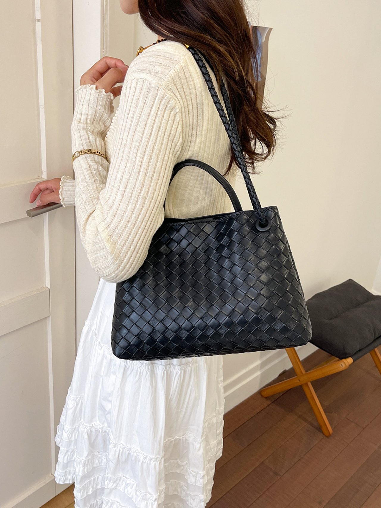 Black Woven Shoulder Bag