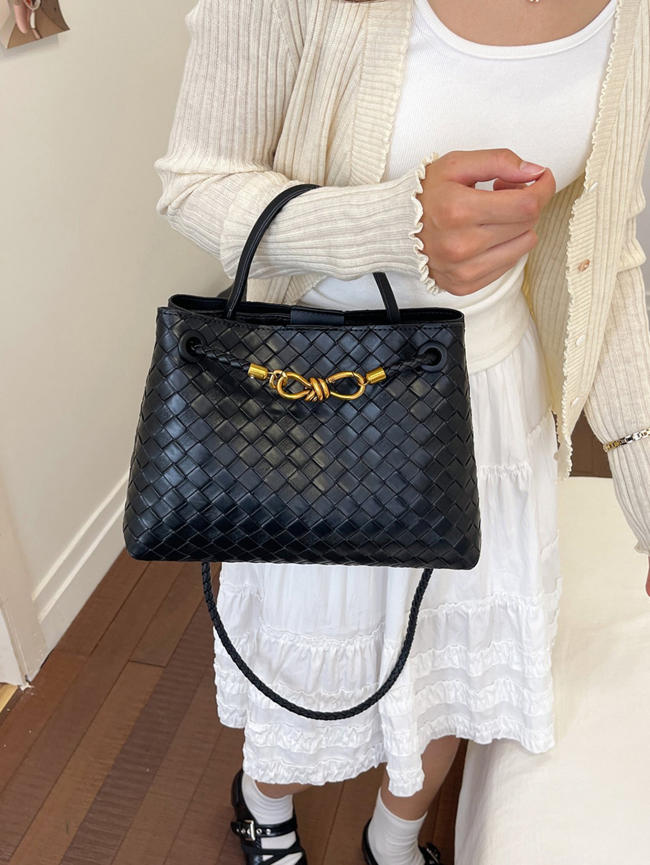 Black Woven Shoulder Bag