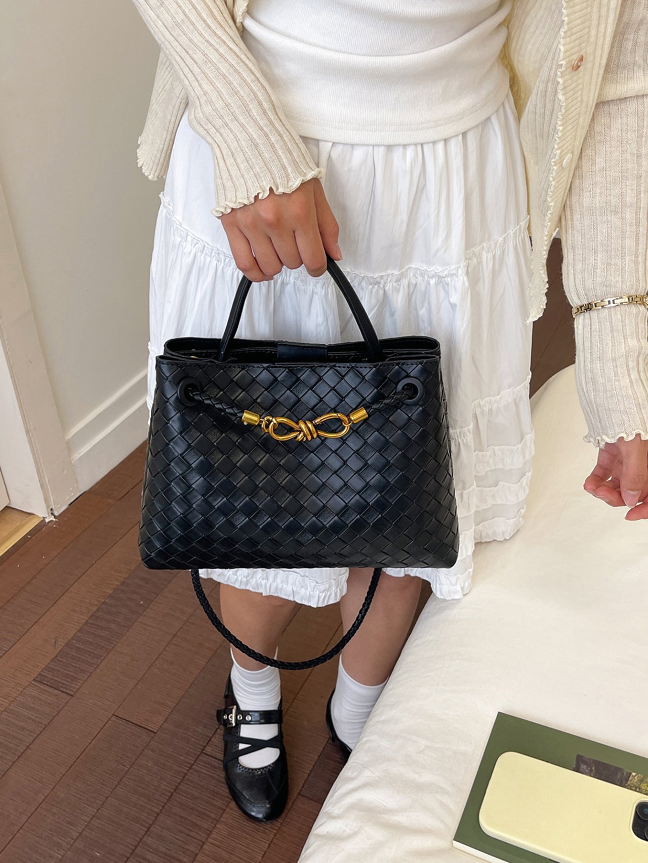 Black Woven Shoulder Bag