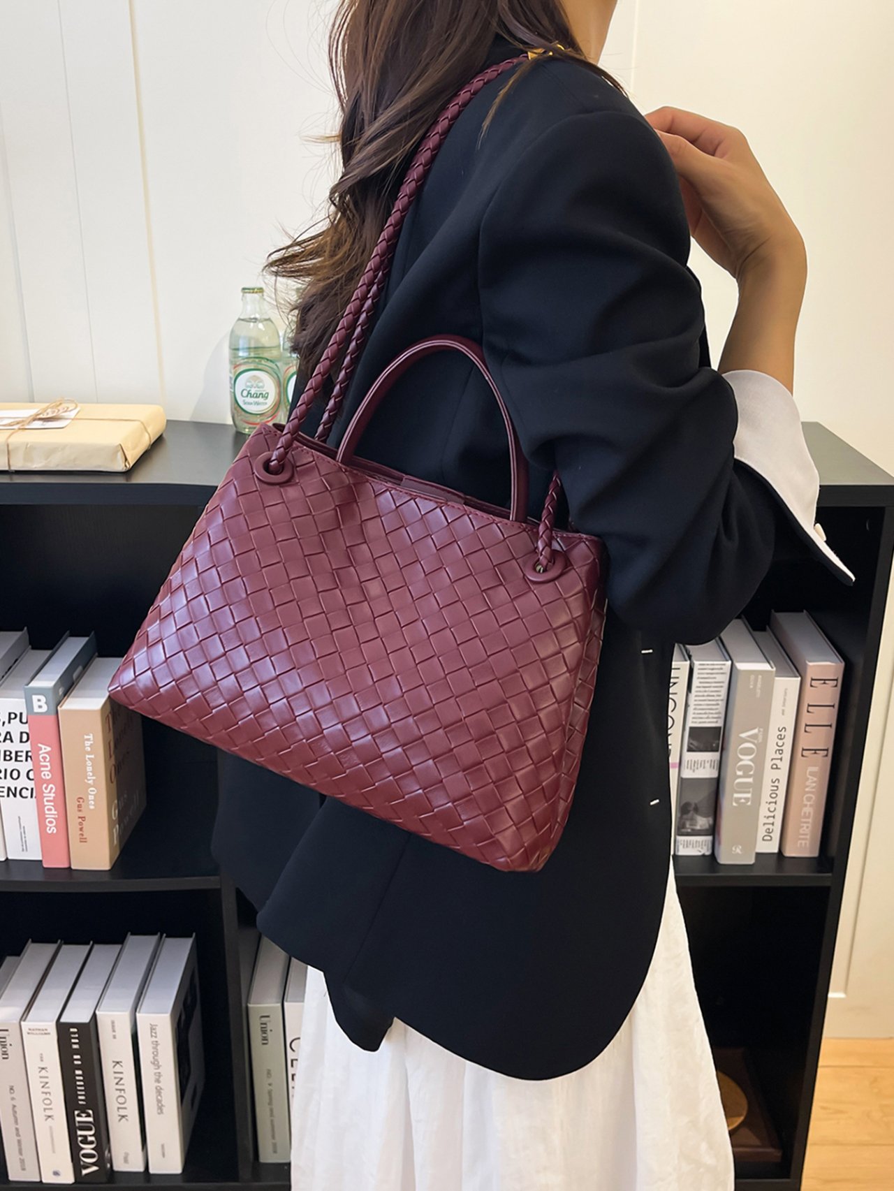 Burgundy Woven Shoulder Bag
