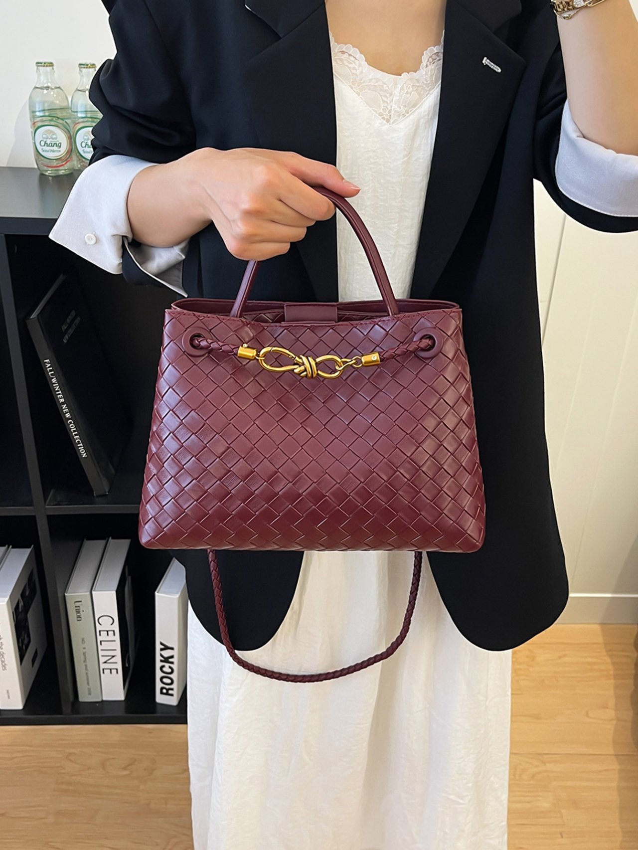 Burgundy Woven Shoulder Bag