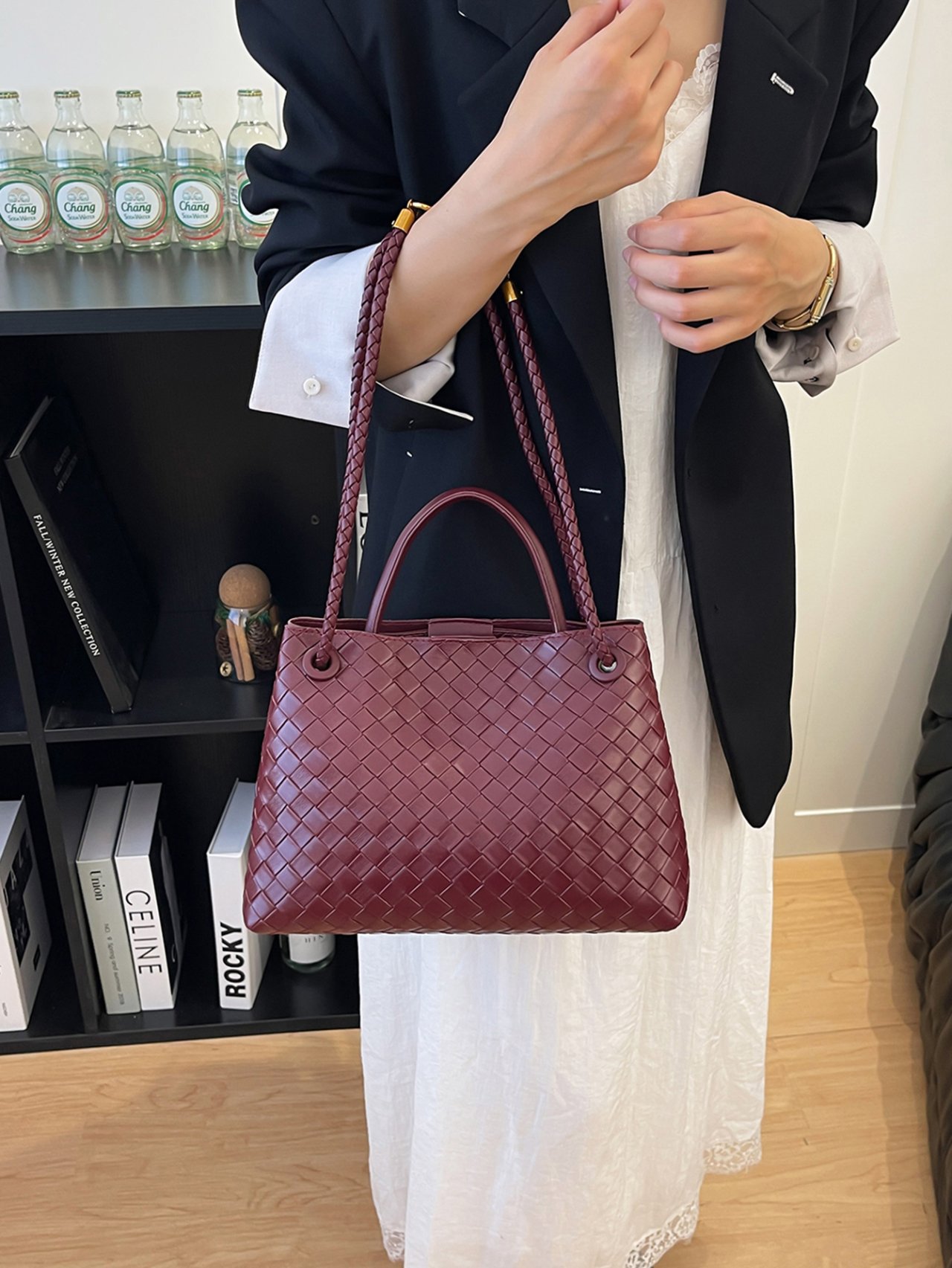 Burgundy Woven Shoulder Bag