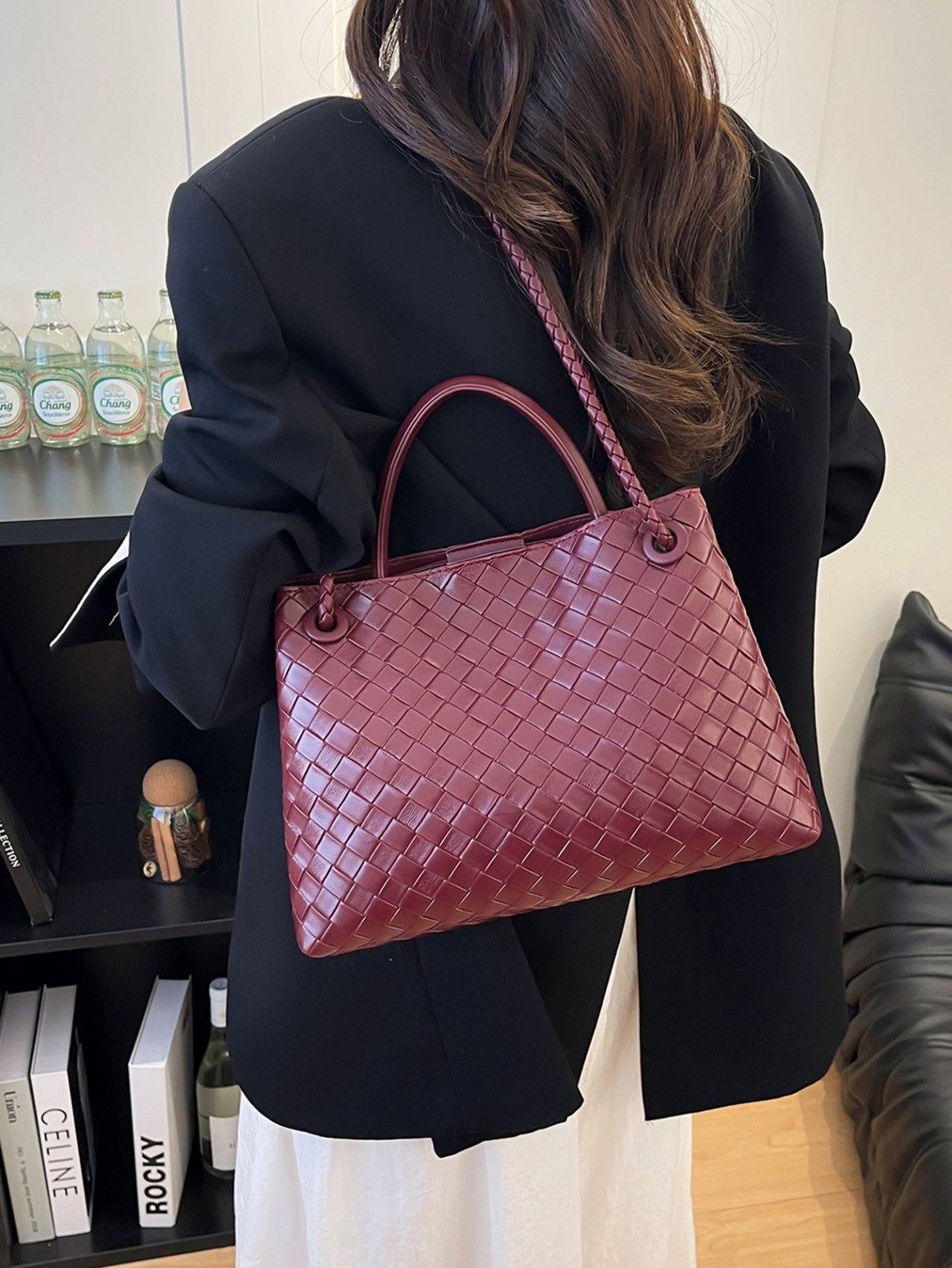 Burgundy Woven Shoulder Bag