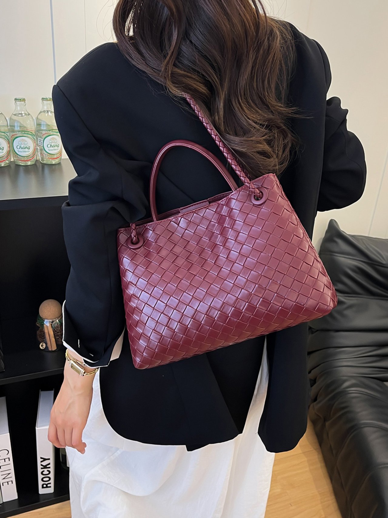 Burgundy Woven Shoulder Bag