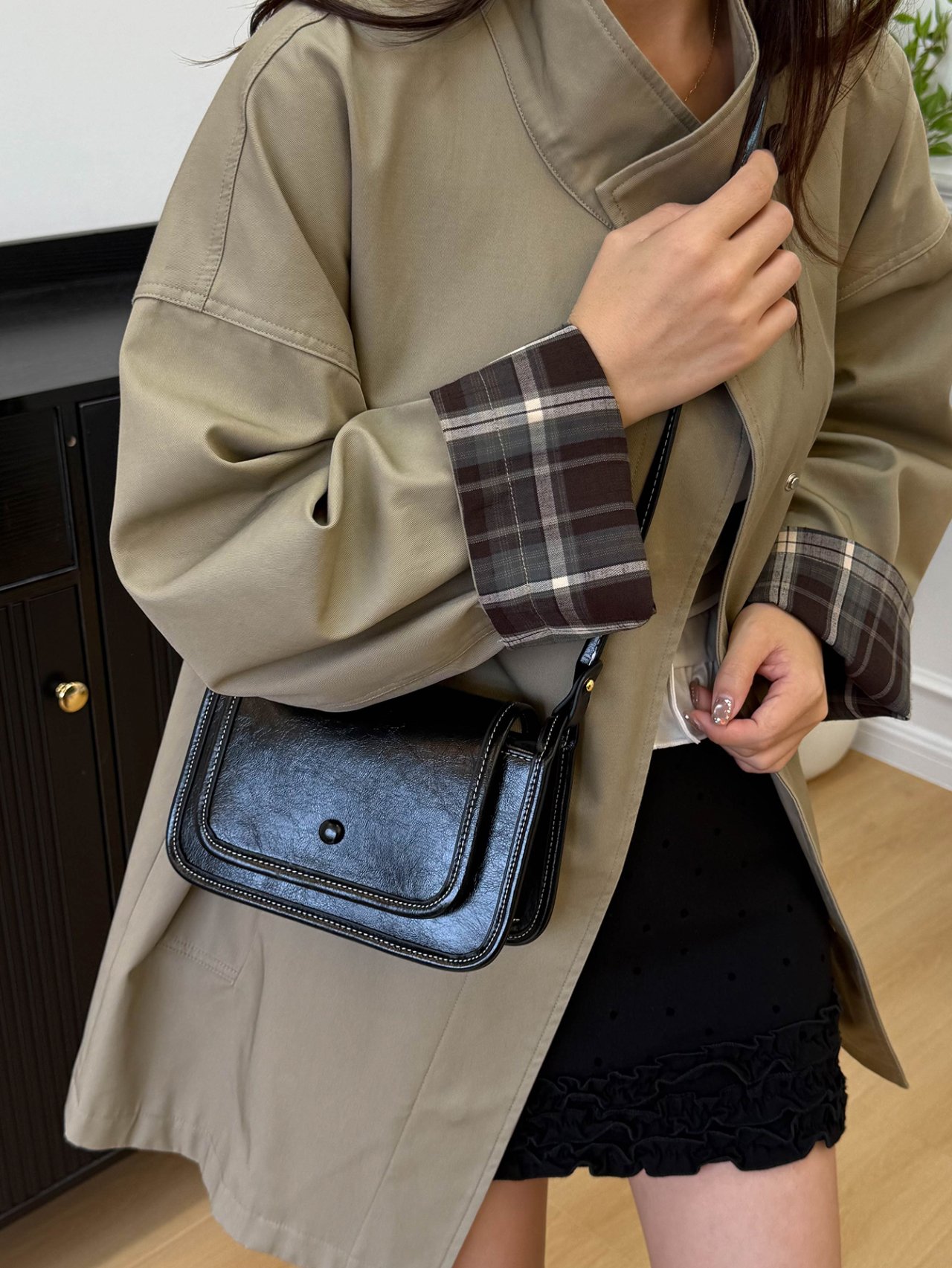Black Faux Leather Crossbody Bag