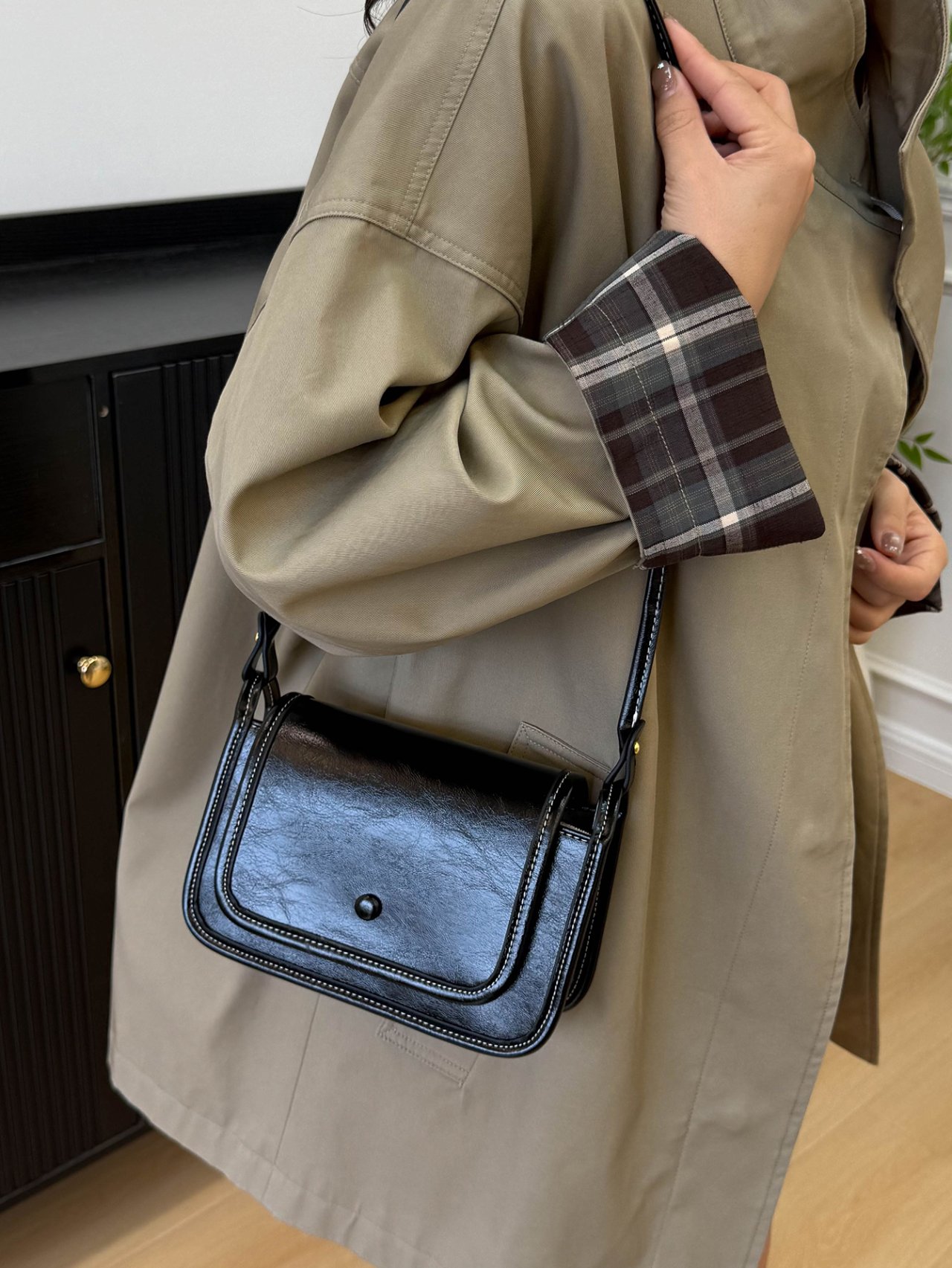 Black Faux Leather Crossbody Bag
