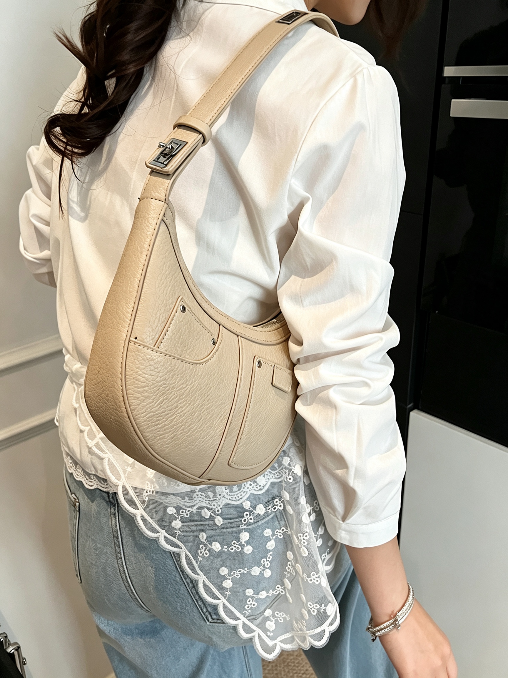 Khaki Crescent Shoulder Bag