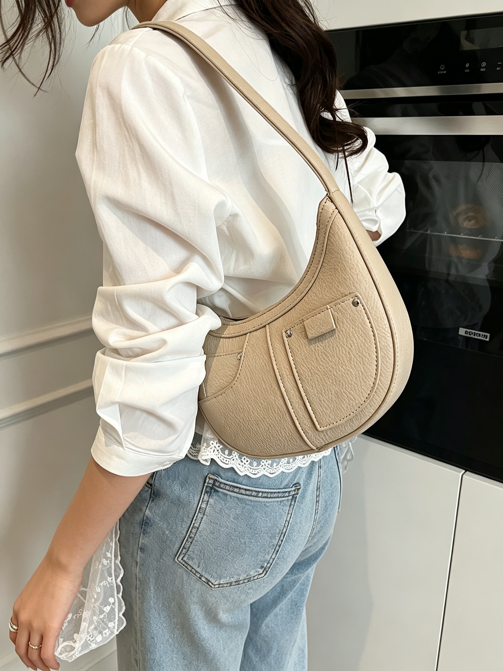 Khaki Crescent Shoulder Bag