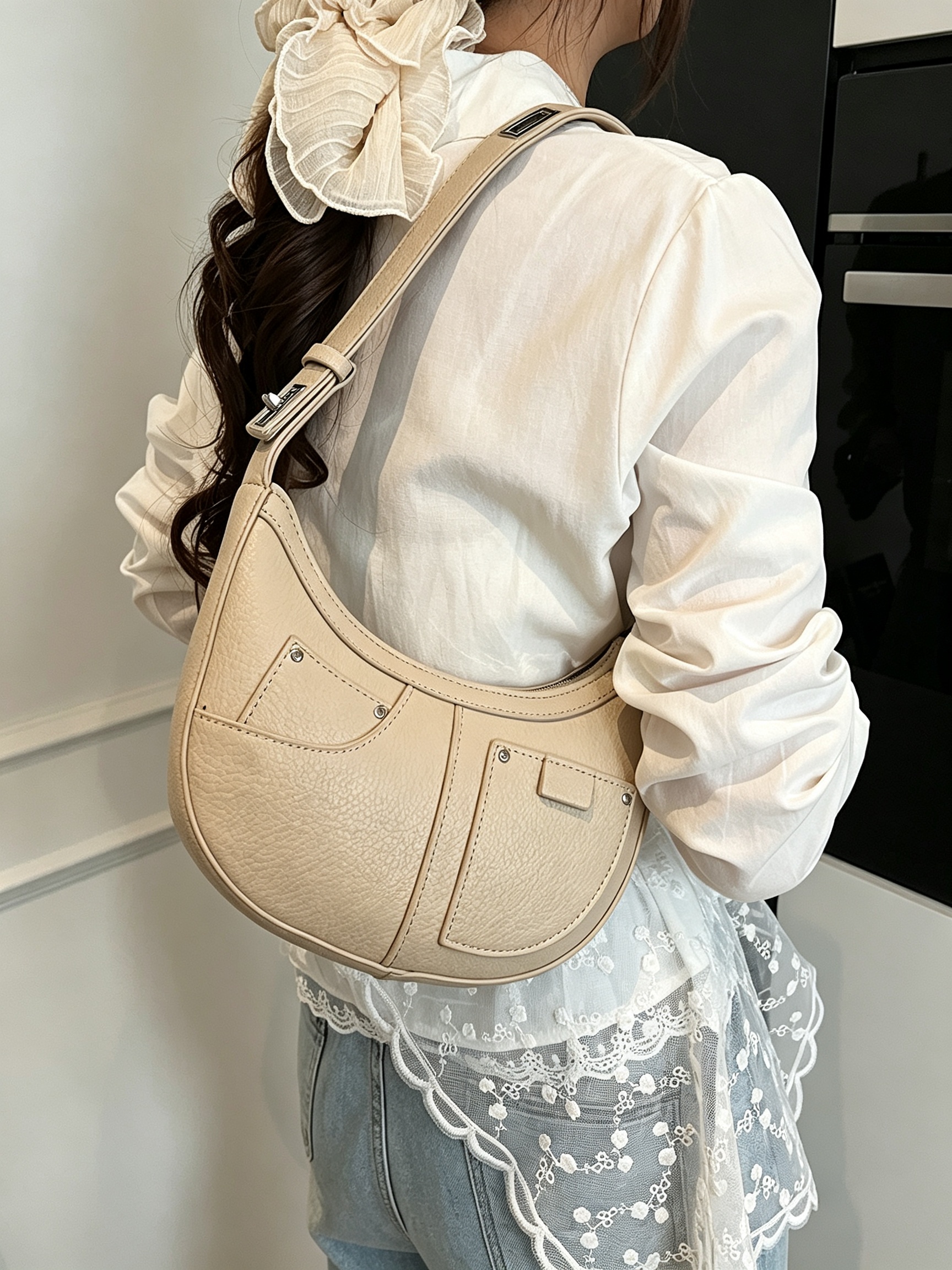 Khaki Crescent Shoulder Bag