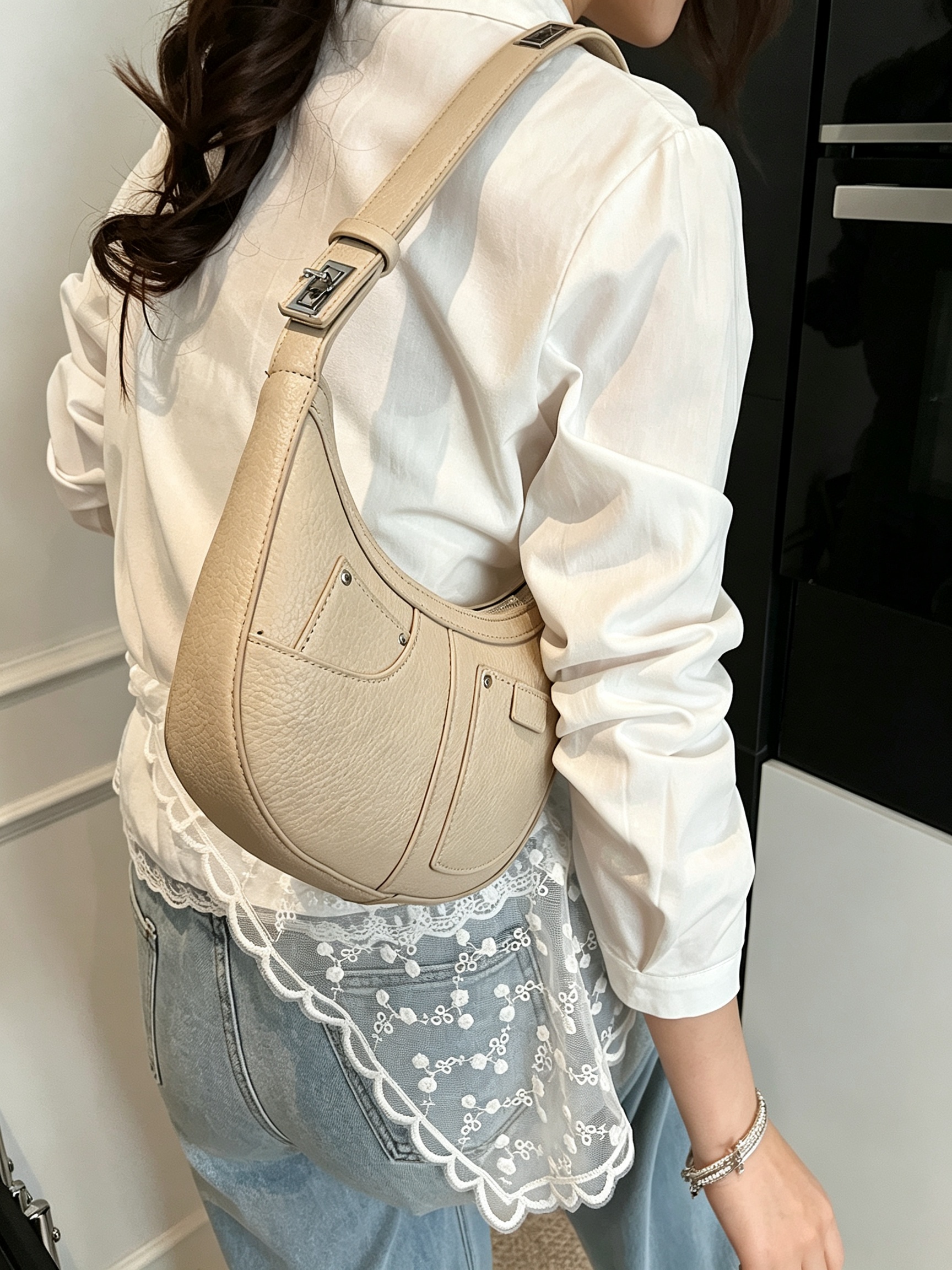 Khaki Crescent Shoulder Bag