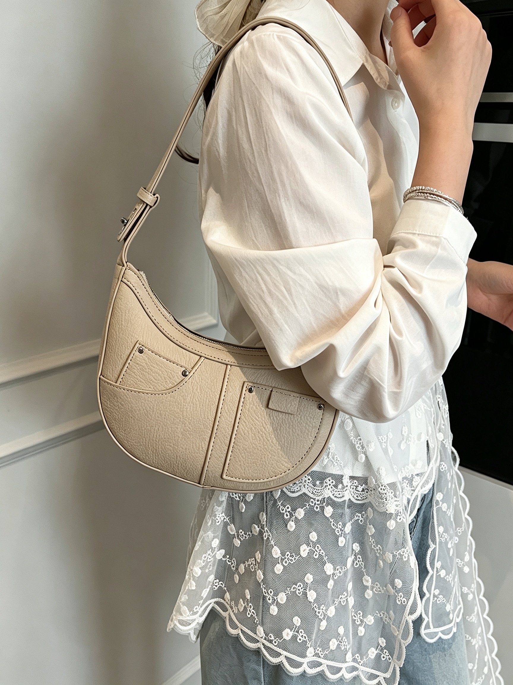 Khaki Crescent Shoulder Bag